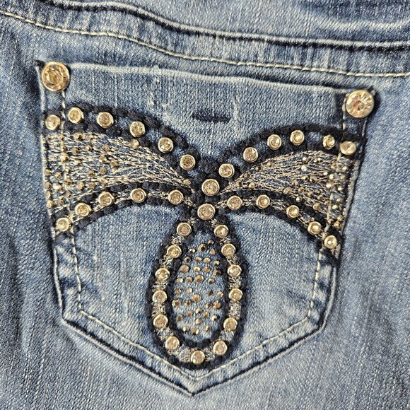 LA Idol Jean Shorts Womens 30 (29x2) Blue Jorts Cut Offs Embellished Embroidered - Picture 16 of 16